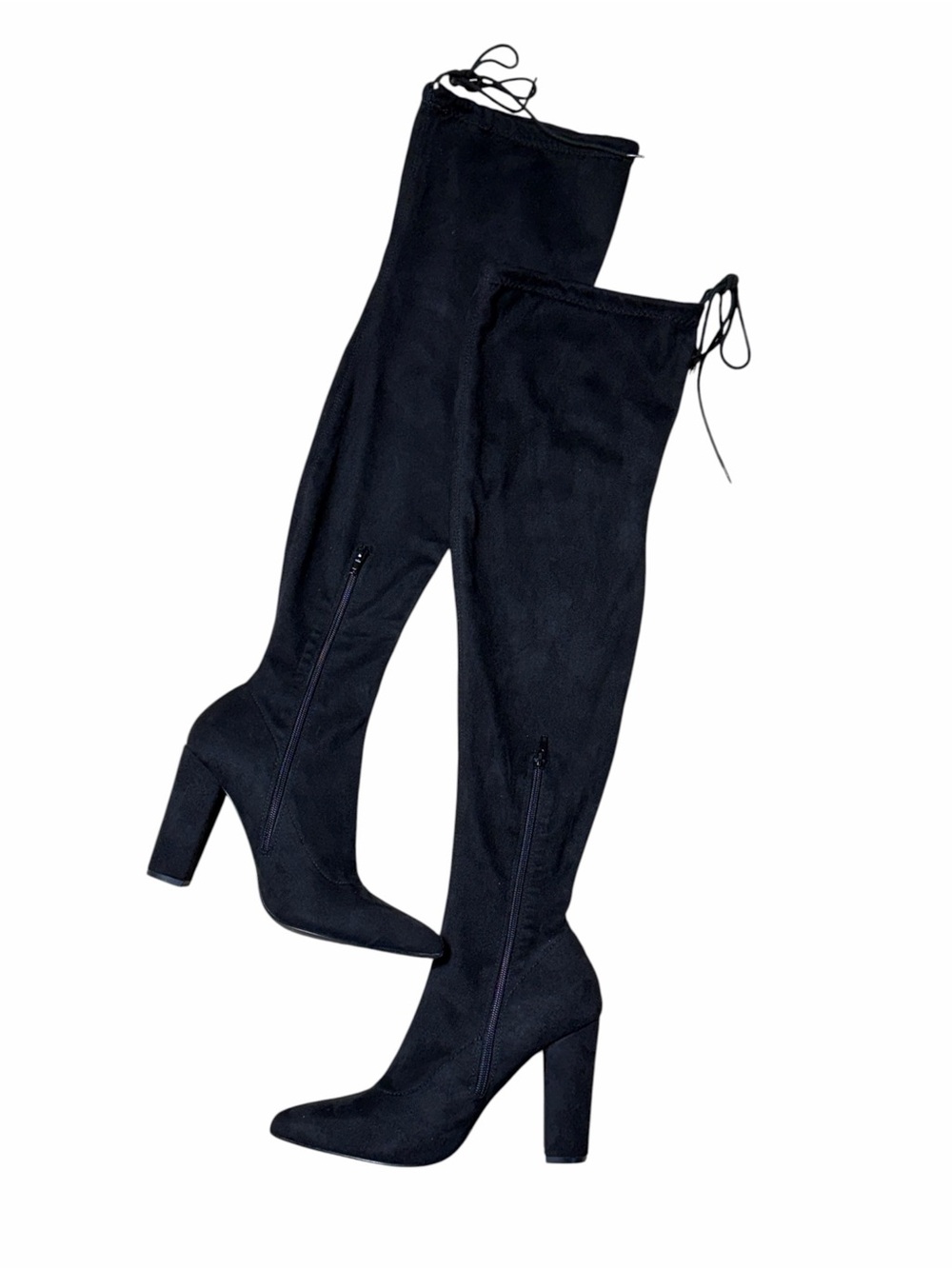 Olivia Ferguson Black Suede Block Heel Pointed Over the Knee Boots Womens 9